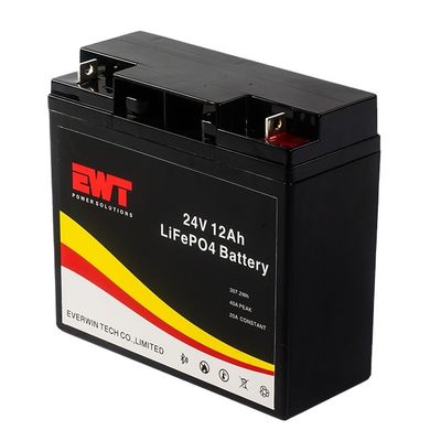 خرید 24V 12AH VRLA Lifepo4 باتری چرخه عمیق لیتیوم آهن فوسفات باتری حداکثر تخلیه جریان 10A پیوسته نسبت شارژ 0.2C تولید آنلاین
