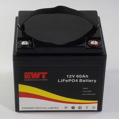 لوگو سفارشی 12V 60AH LiFePo4 باطری ذخیره سازی جعبه فلزی برای چراغ LED 4000 چرخه کاری