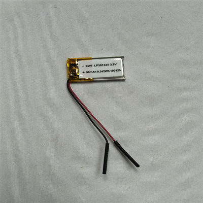 LP301324 3.8V 90mAh باتری پلیمر لیتیوم Oem Odm پشتیبانی شده درجه A