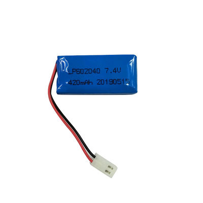 LP602040 7.4V 420MAH باتری پلیمر لیتیوم با 0.2C شارژ جریان و PCM شامل