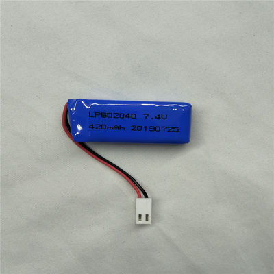 باتری پلیمر لیتیوم LP602040 7.4V 420mAh با ویژگی های ایمنی حفاظت از تخلیه -20 °C تا 45 °C