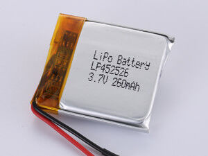 3.7V LP452526 260MAH باتری پلیمر لیتیوم یون با دوام طولانی تراکم انرژی 150-200 وات / کیلوگرم دمای تخلیه -20 درجه سانتیگراد تا 60 درجه سانتیگراد