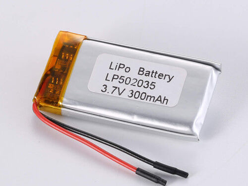 500-1000 چرخه LP502035 3.7V 300MAH سلول شارژ پذیر لیتیوم یون پلیمر برای عملکرد مطلوب -20 تا 60 درجه سانتیگراد