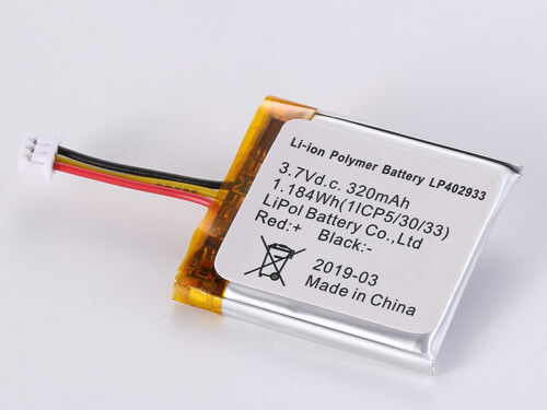 باتری لیتیوم یون قدرتمند 3.7V 320MAH LP402933 با 500-1000 چرخه و طیف گسترده ای از دما