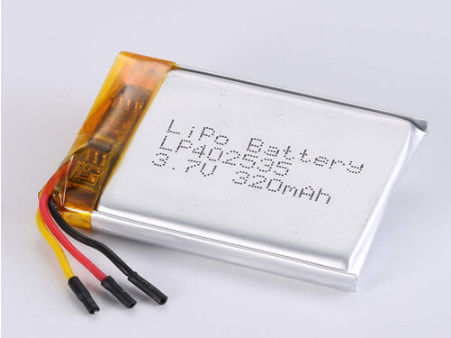 LP402535 3.7V 320MAH باتری لیتیوم یون با 2 ساعت زمان شارژ و ورق نقره ای و PVC شفاف