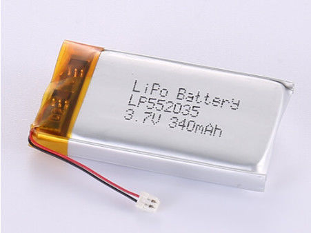 باتری لی پلیمری با دمای پایین LP552035 3.7V 340MAH با ورق نقره و PVC شفاف