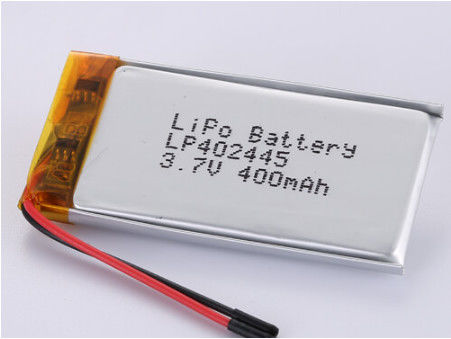 LP402445 3.7V 400MAH بطری پلیمر لیتیوم پی وی سی نقره ای و شفاف با سیم های 50 میلی متری سیم قرمز و سیم سیاه لیتیوم کوبالت اکسید