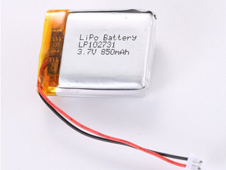 پشتیبانی OEM / ODM 3.7V 850MAH JST کانکتور باتری پلیمر لیتیوم LP102731 -20 ° C تا 60 ° C برای عملکرد بالا